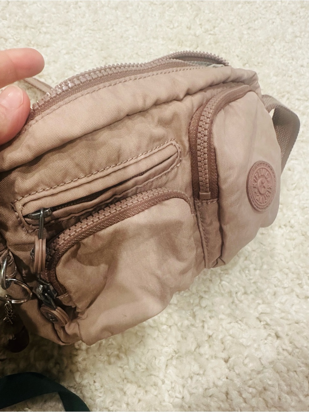 Genuine Kipling Albena Small Crossbody Bag - Dusty Taupe w/ keychain attached - Picture 9 of 9
